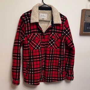 Soho Red and Black Plaid Jacket with Sherpa Collar